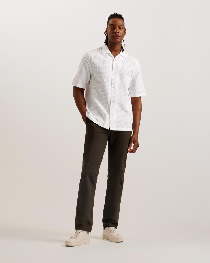 Chemises Ted Baker Relaxed Fit Textured Cotton Blanche Homme | ZBP-25165143